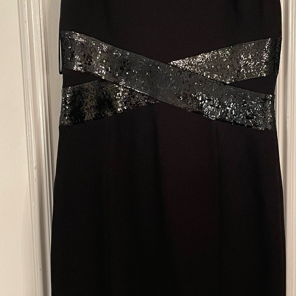 Michael Kors Collection NWT black cocktail sheath dress with sequin trim.  US 12